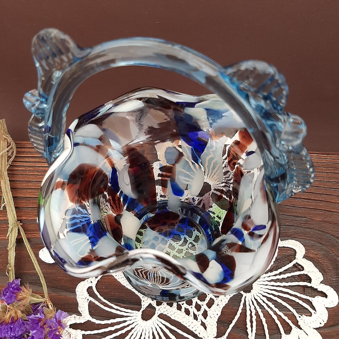 Blue glass baskets vintage Murano style glass basket with Etsy