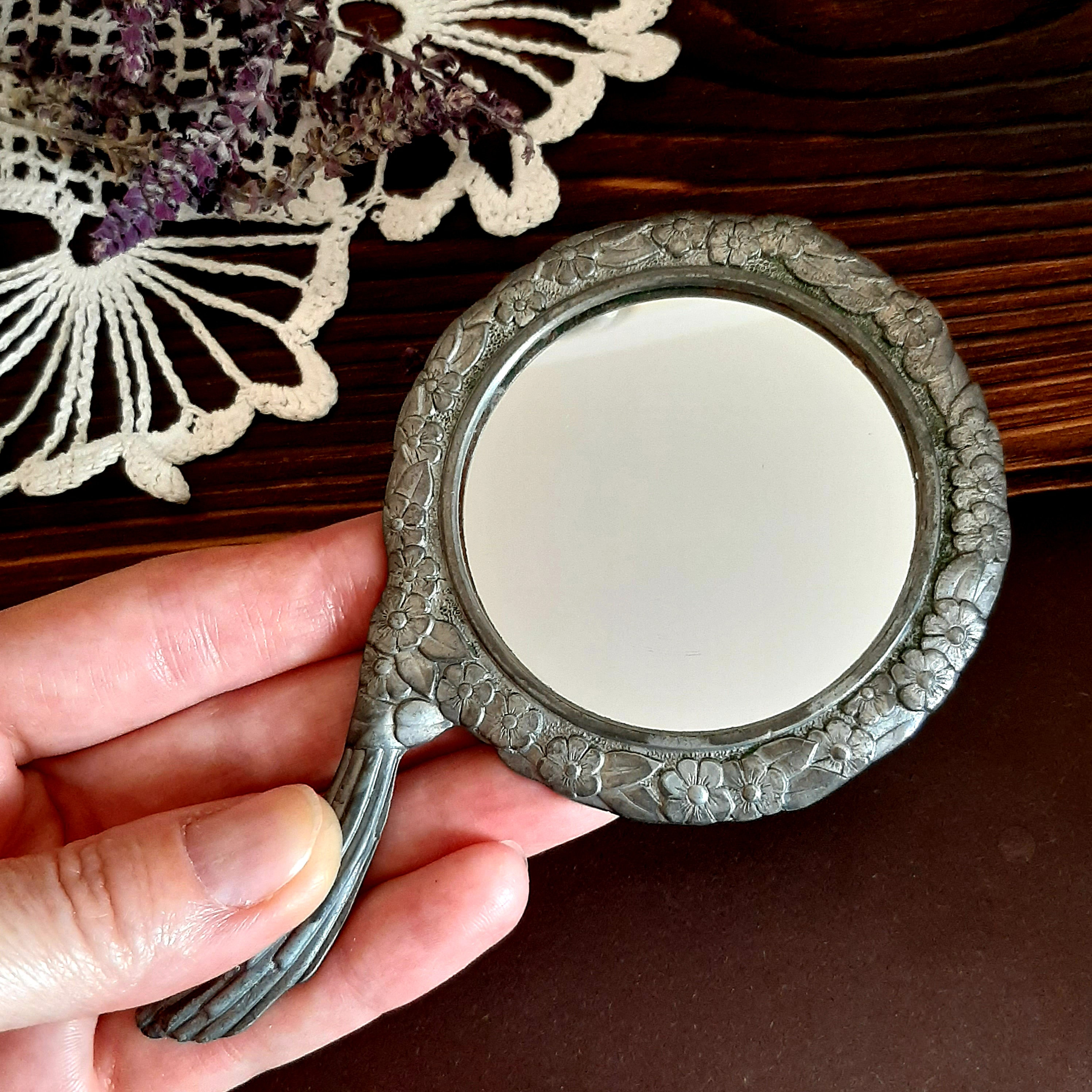 Soviet small mirror handle Vintage hand held mirror Antique Etsy