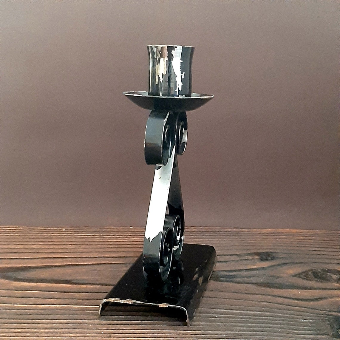 Vintage single candle holder Black metal candelabra Antique Etsy