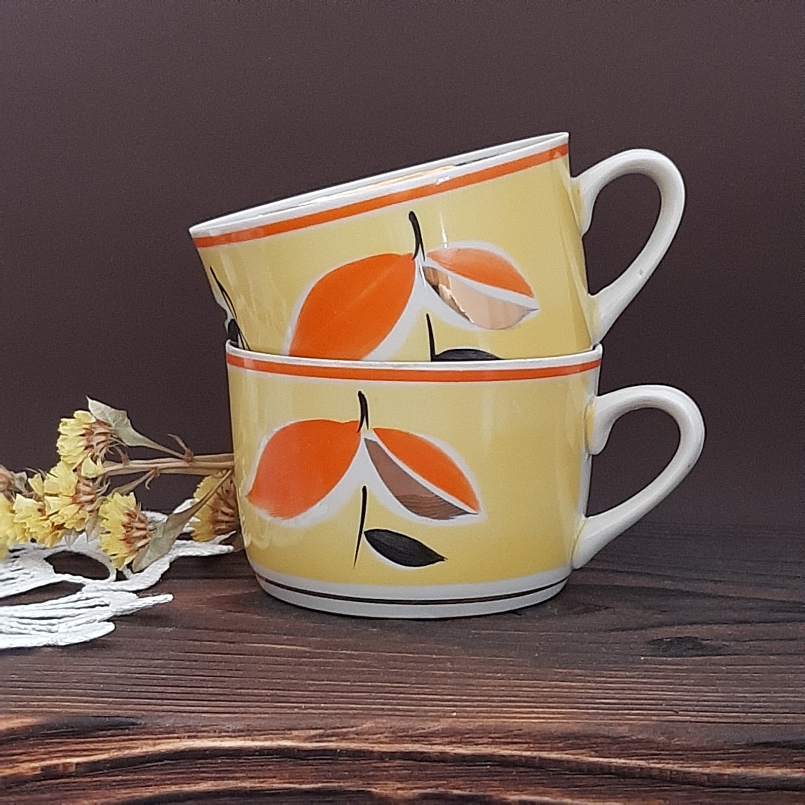 Russian tea cup Soviet tea cup Yellow coffee cup vintage set Etsy