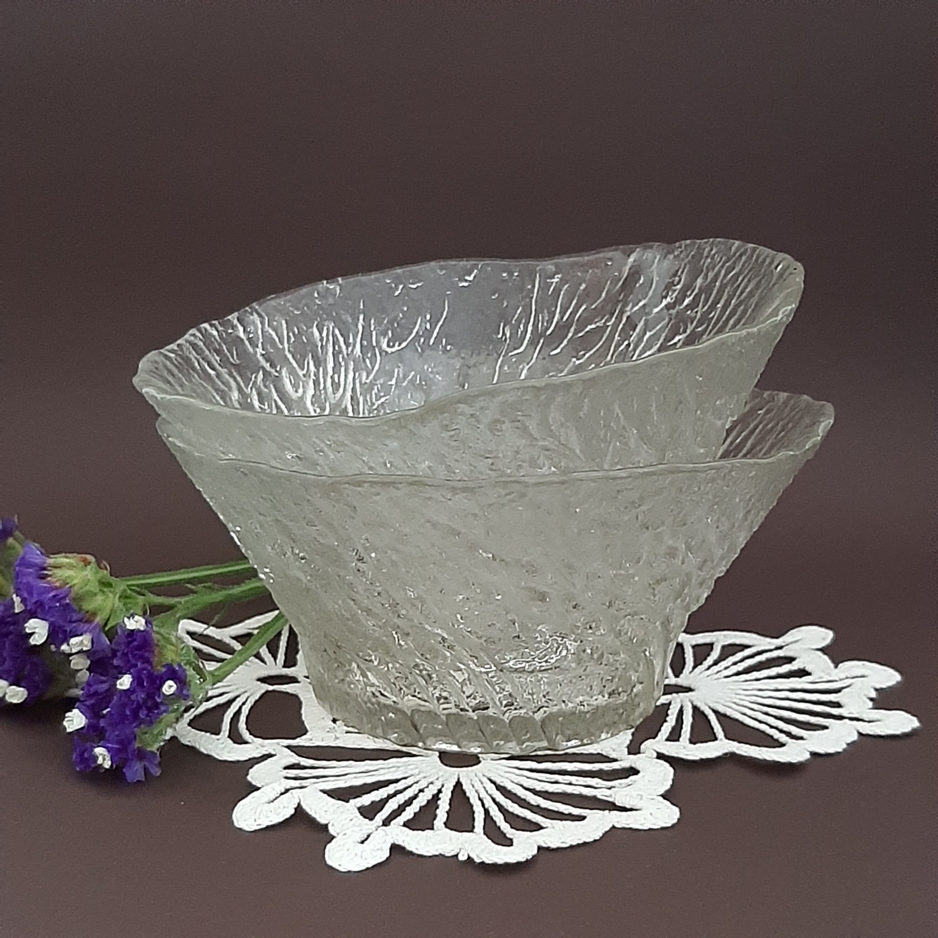 Glass soup bowl set Glass salad bowls vintage Clear glass Etsy