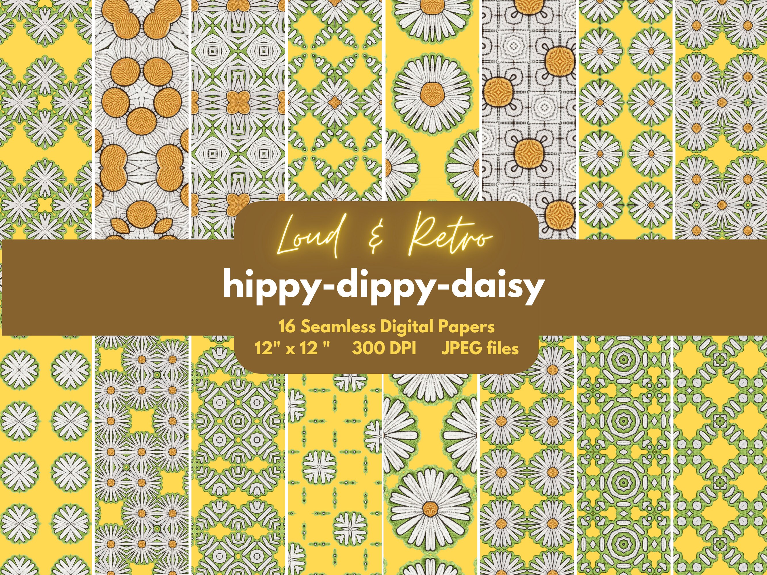 Hippy Dippy Daisy Digital Paper - Fun, Bright & Retro Seamless Patterns ...