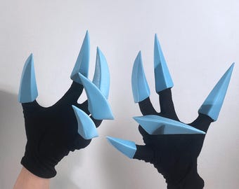 Conjunto de disfraz de garras con púas de color azul verdoso, juego completo de uñas gigantes para cosplay