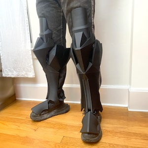Armadura de pierna de ciencia ficción, accesorio de cosplay, zapato de espinilla grande funcional, tobillo y rodilla