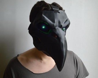 Gothic Crow / Plague Doctor Mask with straps and LEDS Cosplay Costume Prop