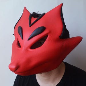 Red and White Kitsune Fox Mask Cosplay Costume Prop Painted Mask