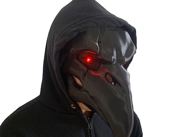 Raven Scar LED Red Eyes Mask Helmet Costume Cosplay Prop Headpiece Head Armor Straps