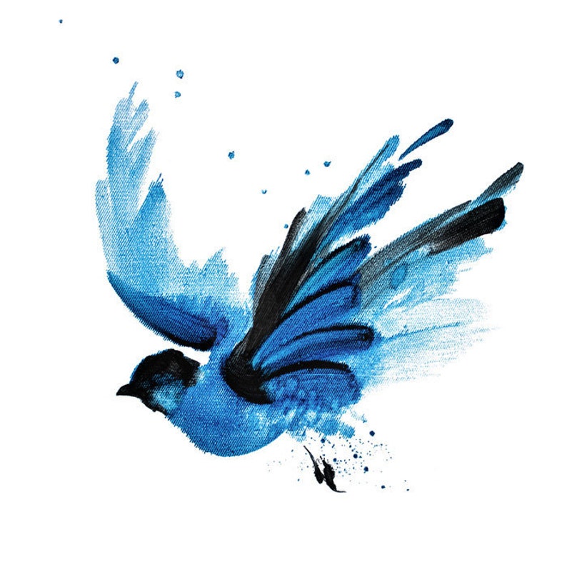 Illustration with oil painted flying blue bird with spread | Etsy
