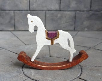 Miniature Rocking Horse: Hand-Painted Vintage Style Dollhouse Nursery Toy