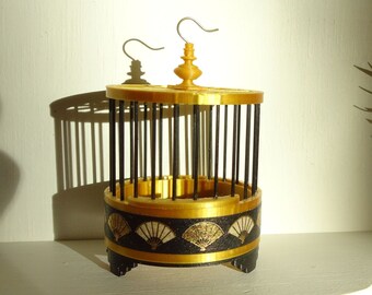 Golden bird cage,  round miniature, Japanese style birdcage 1-12 dollhouse,  diorama.