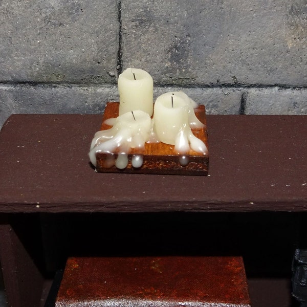 Miniature  dripping candles, haunted dollhouse, Halloween, horror scene, 1:12 scale