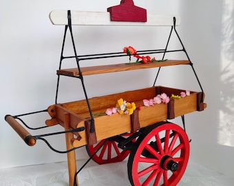 Vintage Dutch Wooden Flower Cart • 1:6 Scale Miniature Wagon (1970s-1980s)