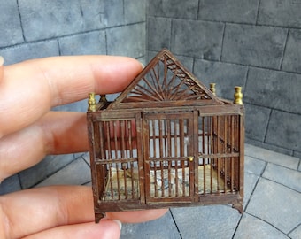 Distressed miniature birdcage or terrarium, 1-12 dollhouse, abandoned house, diorama.