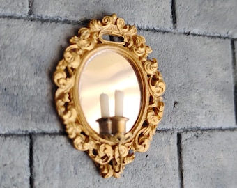 Miniature Wall Mount Candelabra Mirror with Candle – 1:12 Scale   Victorian Gothic Miniature Accessory