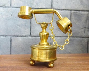 Vintage Miniature Brass Telephone – 1:12 Dollhouse Decor, Antique Style Mini Phone