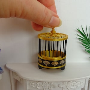Golden bird cage,  round miniature, Japanese style birdcage 1-12 dollhouse,  diorama.