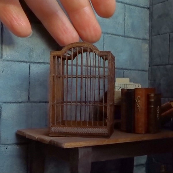 Hanging or standing miniature bird cage, 1-12 dollhouse, abandoned house diorama,