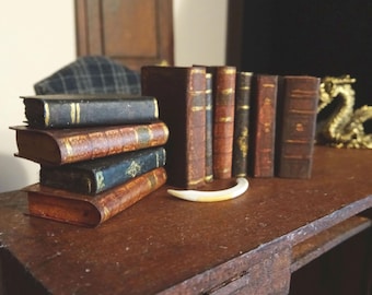 Miniature Aged Books Set – 1:12 Scale Dollhouse Library, Handmade