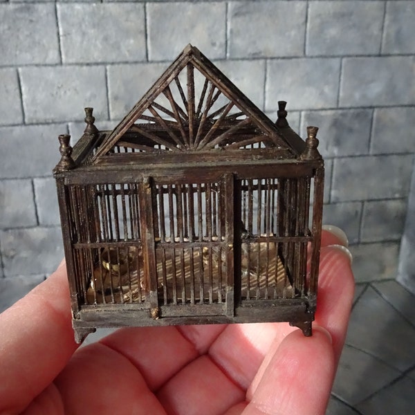 Distressed miniature birdcage or terrarium, 1-12 dollhouse, abandoned house, diorama.