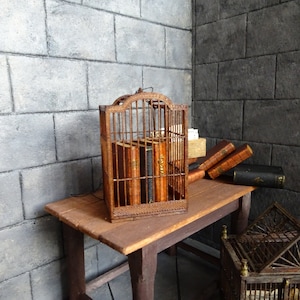 Hanging or standing miniature bird cage, 1-12 dollhouse, abandoned house diorama,