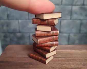 Miniature Antique Books Set – 1:12 Scale Gothic Library Volumes, Hand-Painted Paper Covers