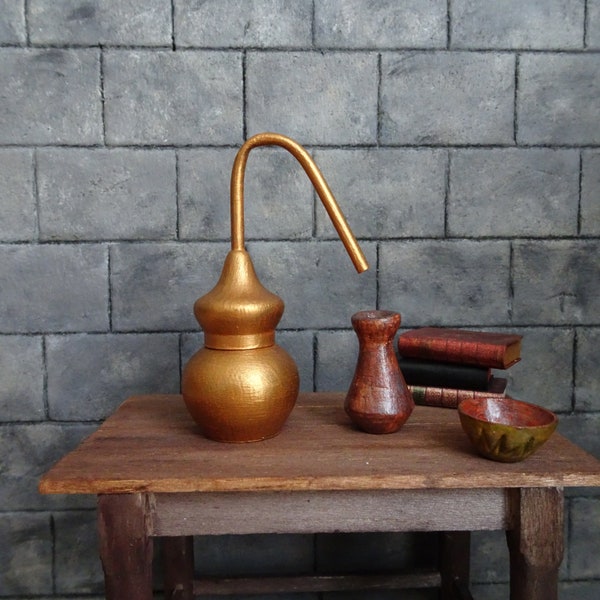 Apothecary alembic, miniature alchemical still, haunted castle, wizard vessel, 1:12 dollhouse