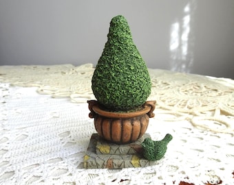 Vintage Resin Topiary Tree Figurine- Spring Dollhouse Garden Decor