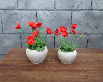 Handcrafted Miniature Poppy Flowers 1:12 Scale Dollhouse Plant Pot