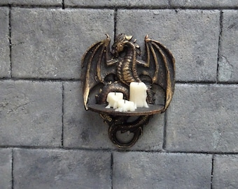 Miniature dragon-shaped shelf with candles, haunted doll house, Halloween, horror scene, scale 1:12