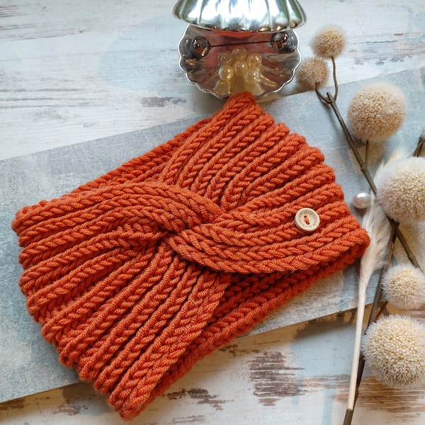 Stirnband, gestrickt, Wolle, Schurwolle, Herbst, Winter, kuschelig warm, One Size, rost/orange