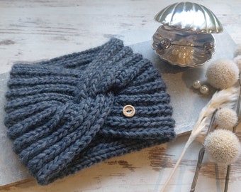 Stirnband, gestrickt, Twist, Wolle, Winter, kuschelig warm, blau