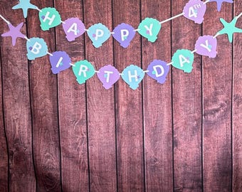 Mermaid Birthday, Under the Sea Banners, Mermaid Birthday Party, Mermaid Happy Birthday Banner, Mermaid Birthday Decorations