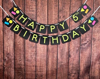 80s Theme Party Decor, Happy Birthday Banner