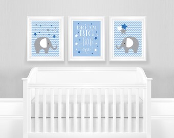 Dream Big Little One Blue Funky Baby Boys Kids Play Room Nursery Wall Art Print