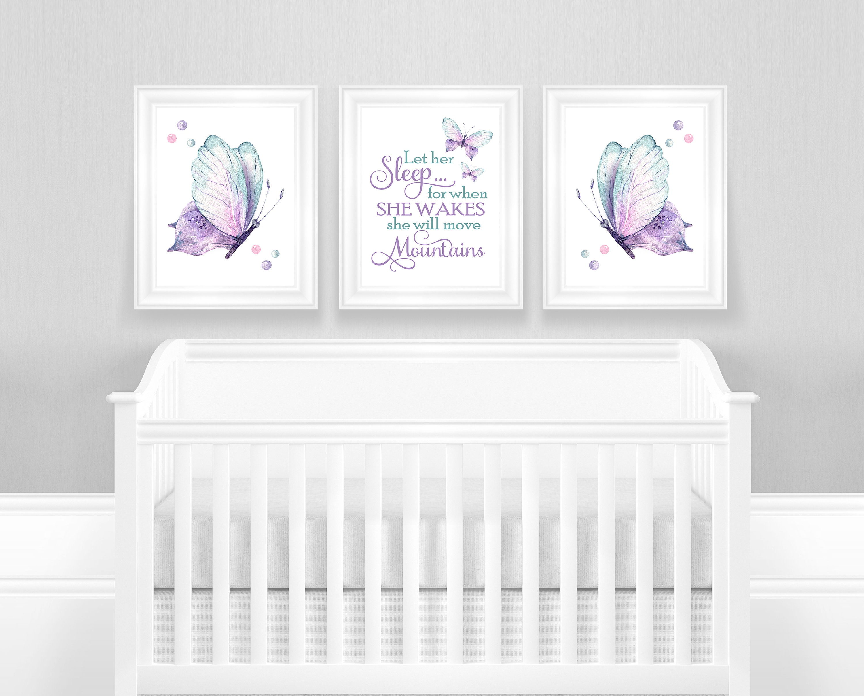 Butterfly Nursery Wall Decor, Baby Girl Nursery Art, Purple Mint Teal ...
