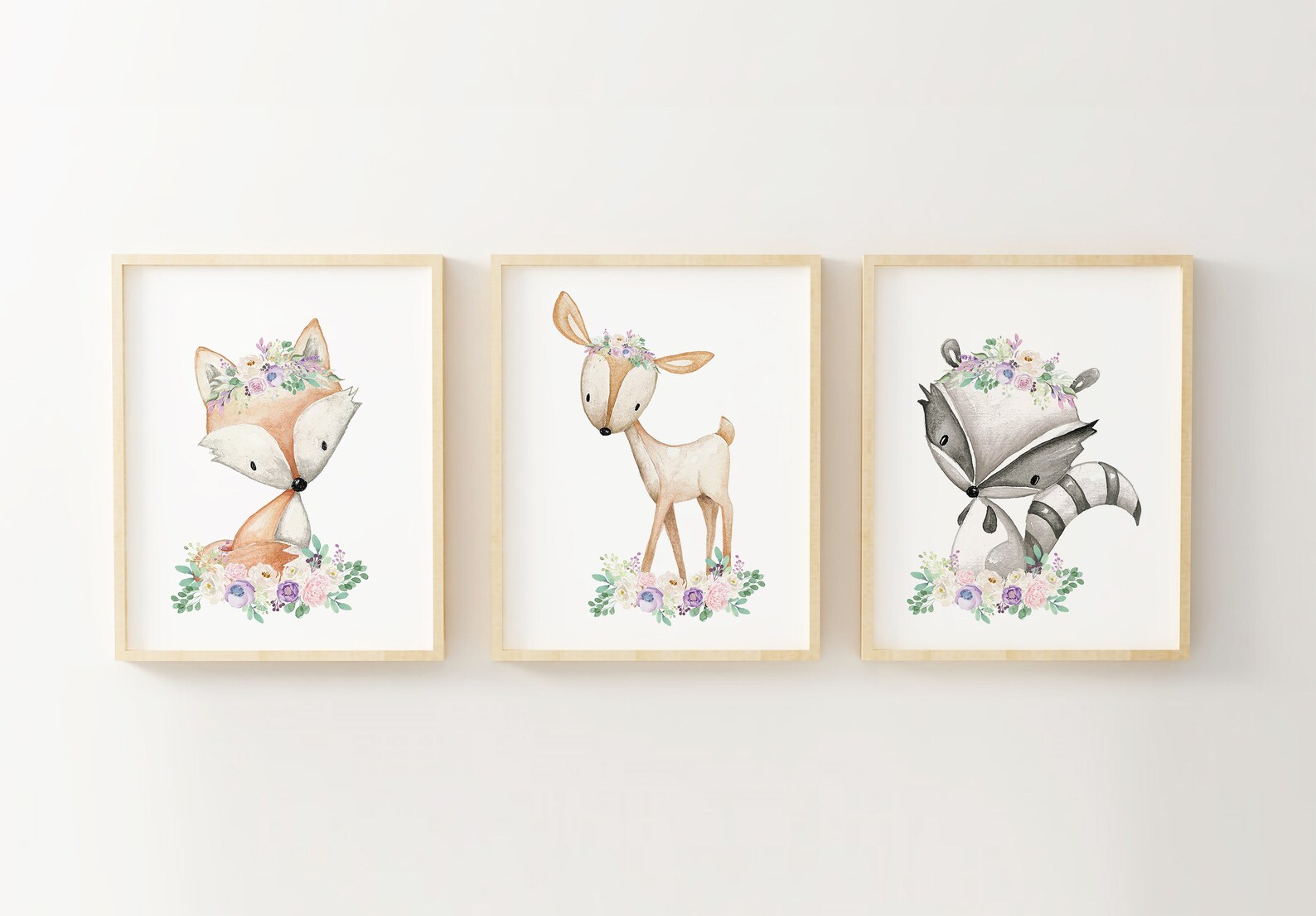 Set of 3 Woodland Animal Nursery Wall Art, Watercolor Forest Animals ...