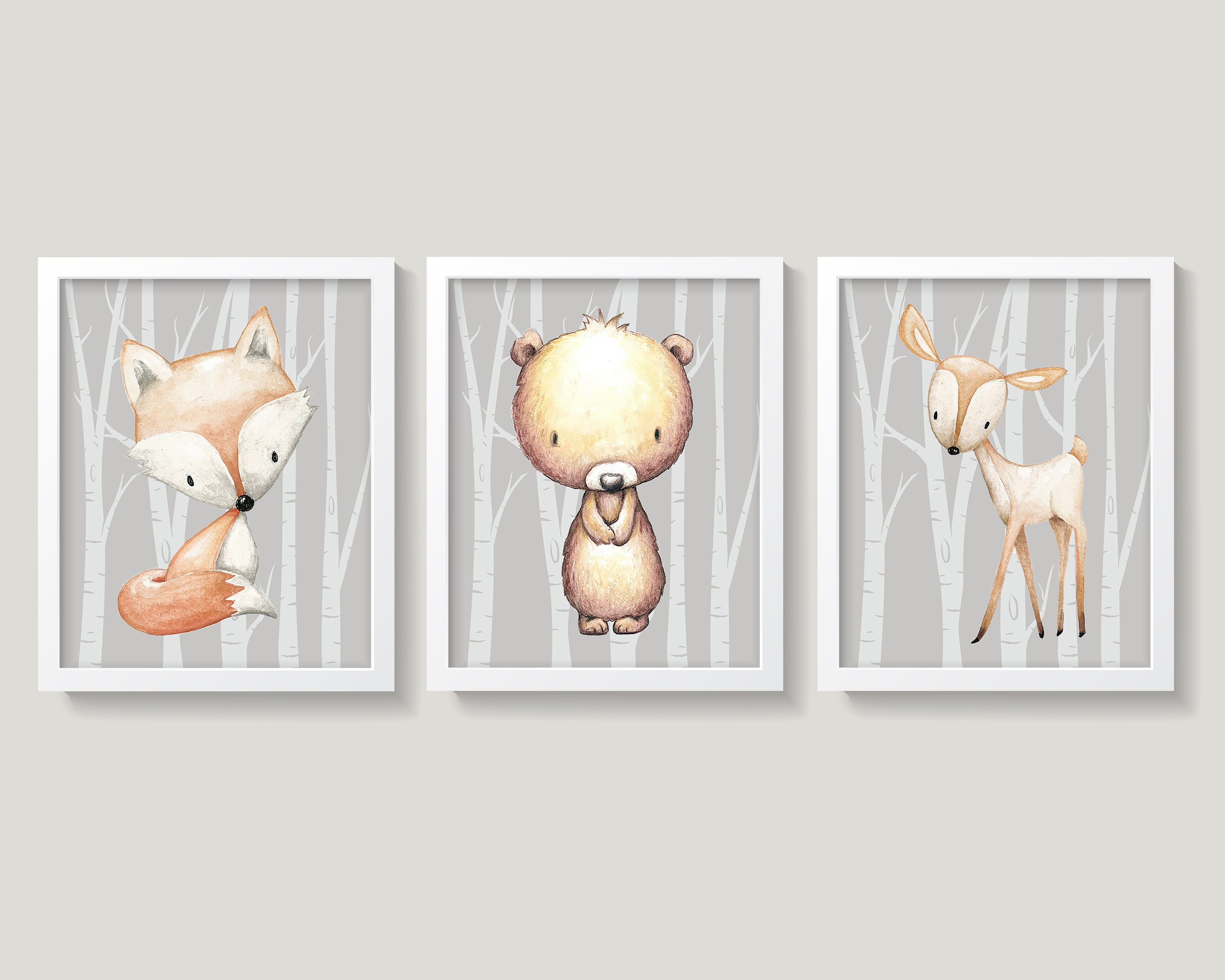 Woodland Animals Nursery Wall Decor, Fox Bear Deer Nursery Art, Forest ...