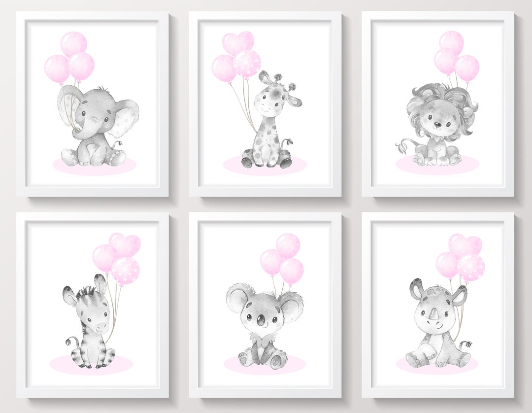 Safari Jungle Animals Nursery Wall Decor, Baby Girl Nursery Wall Art ...