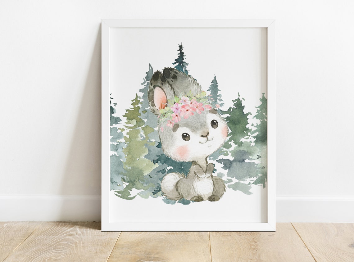 Woodland Nursery Wall Decor, Forest Animals Wall Art, Baby Girl Nursery ...