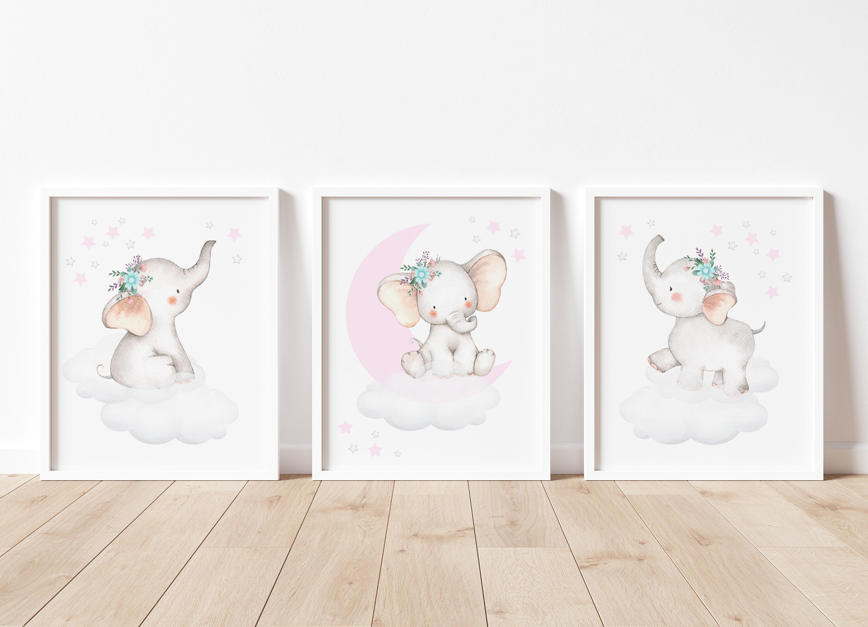 Elephant Nursery Wall Decor Baby Girl Nursery Decor Floral Etsy