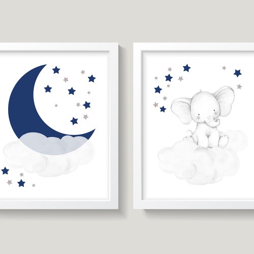 Navy Blue and Gray Elephant Nursery Boy Jungle Nursery Decor Etsy
