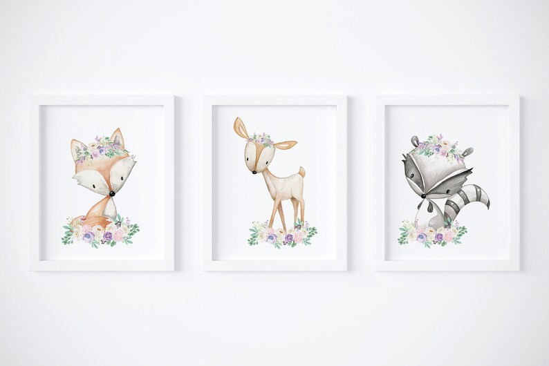 Set of 3 Woodland Animal Nursery Wall Art, Watercolor Forest Animals ...