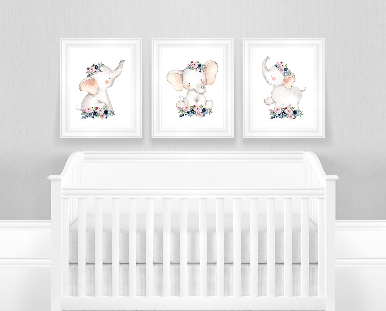 Baby Elephants Nursery Wall Decor Baby Girl Nursery Decor | Etsy