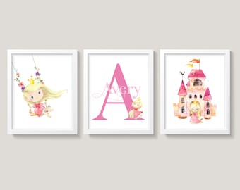 Princess Nursery Wall Decor, Princess Nursery Art, Girl Pink Room Decor, Little Girl Princess Castle Room Decor, Personalized Name Wall Art