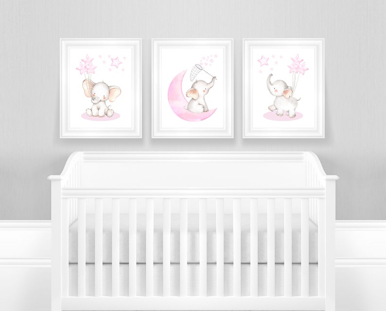 Elephant Nursery Wall Decor Baby Girl Nursery Decor Pink Etsy