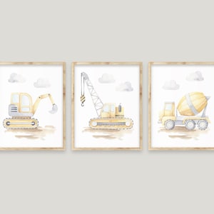 Construction Trucks Wall Decor, Trucks Nursery Art, Boy Construction Nursery Decor, Boy's Bedroom Decor, Construction Vehicles Art Prints