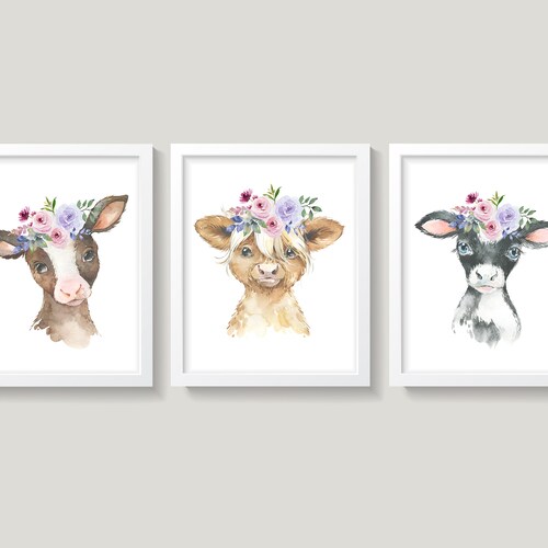 Cows Nursery Wall Decor Farm Animals Nursery Art Boho Cows Etsy