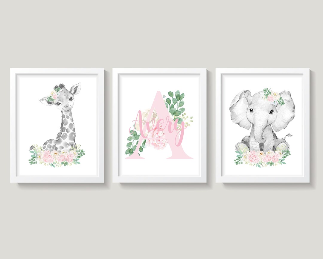 Boho Safari Animals Nursery Wall Decor, Elephant Giraffe Wall Art, Pink ...