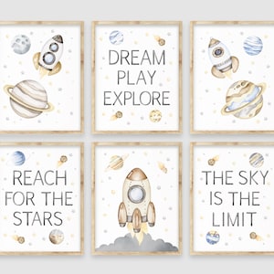 Outer Space Boy Room Decor, Rocket Planet, Neutral Nursery, Outer Space Nursery Wall Art, Baby Boy Space Themed Nursery, Reach For The Stars