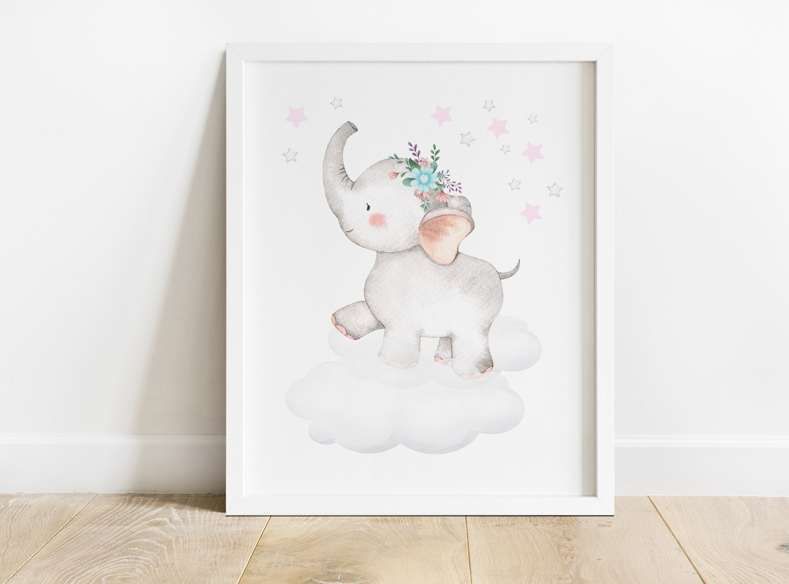 Elephant Nursery Wall Decor Baby Girl Nursery Decor Floral Etsy